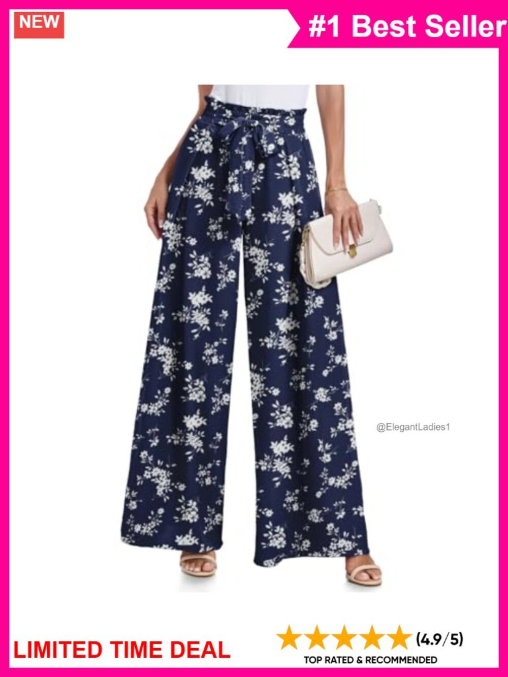 Wide Leg Palazzo Pants High Waisted Tie Knot Trousers Pockets Flowy Work